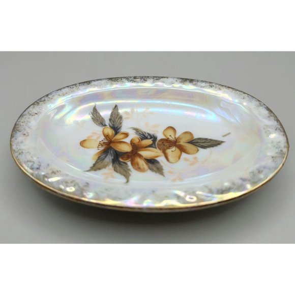 Lipper Mann Japan Lusterware Butter Pat Trinket Dish Handpainted Flower Gold Rim - Picture 6 of 8